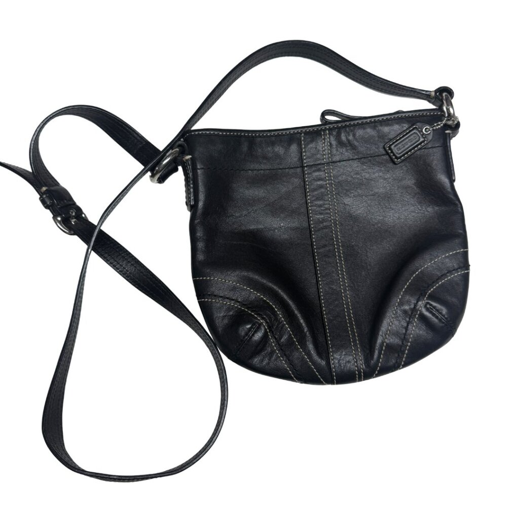 Coach Vtg Y2K Soho Black Leather Crossbody Bag White Stitching